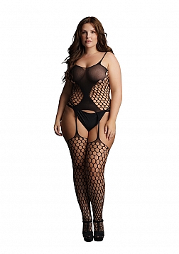 Fence Net Suspender Bodystocking - Black - OSX