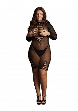 Long sleeve fishnet dress - Black - OSX