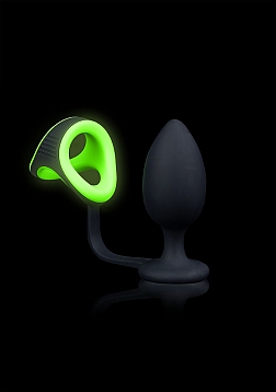 Butt Plug Cock Ring & Ball Strap - GitD - Neon Green/Black